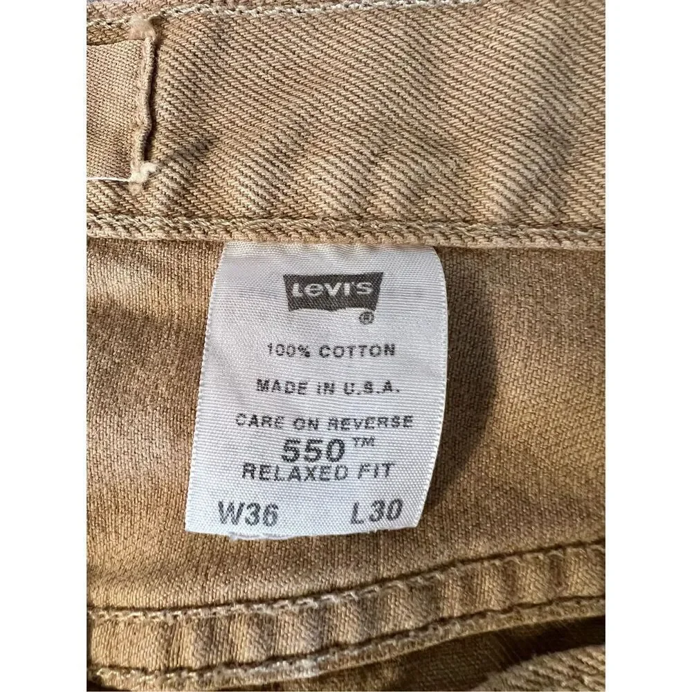 Vintage Levis 550 Khaki Tan Jeans USA 90s Size 36 X 30 Relaxed Fit
